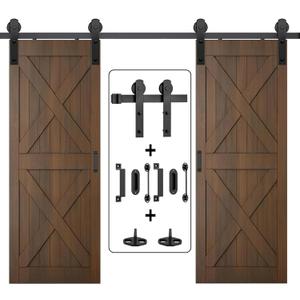 Arti-Life 10ft Heavy Duty Sturdy Sliding Barn Door Hardware Kit with Door Hook and 2 Handles, Double Door-Smoothly and Quietly, Easy to Install - Fit 1 3/8-1 3/4" Thickness & 30" Wide Door Panel