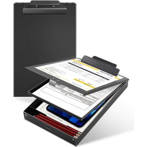 Metal Clipboard with Storage, Letter Size Heavy Duty Aluminum Clipboards, Dual Storage Binder Form Holder with High Capacity Clip for Teacher, Nurse, Police, School & Office Supplies - Frosted Black