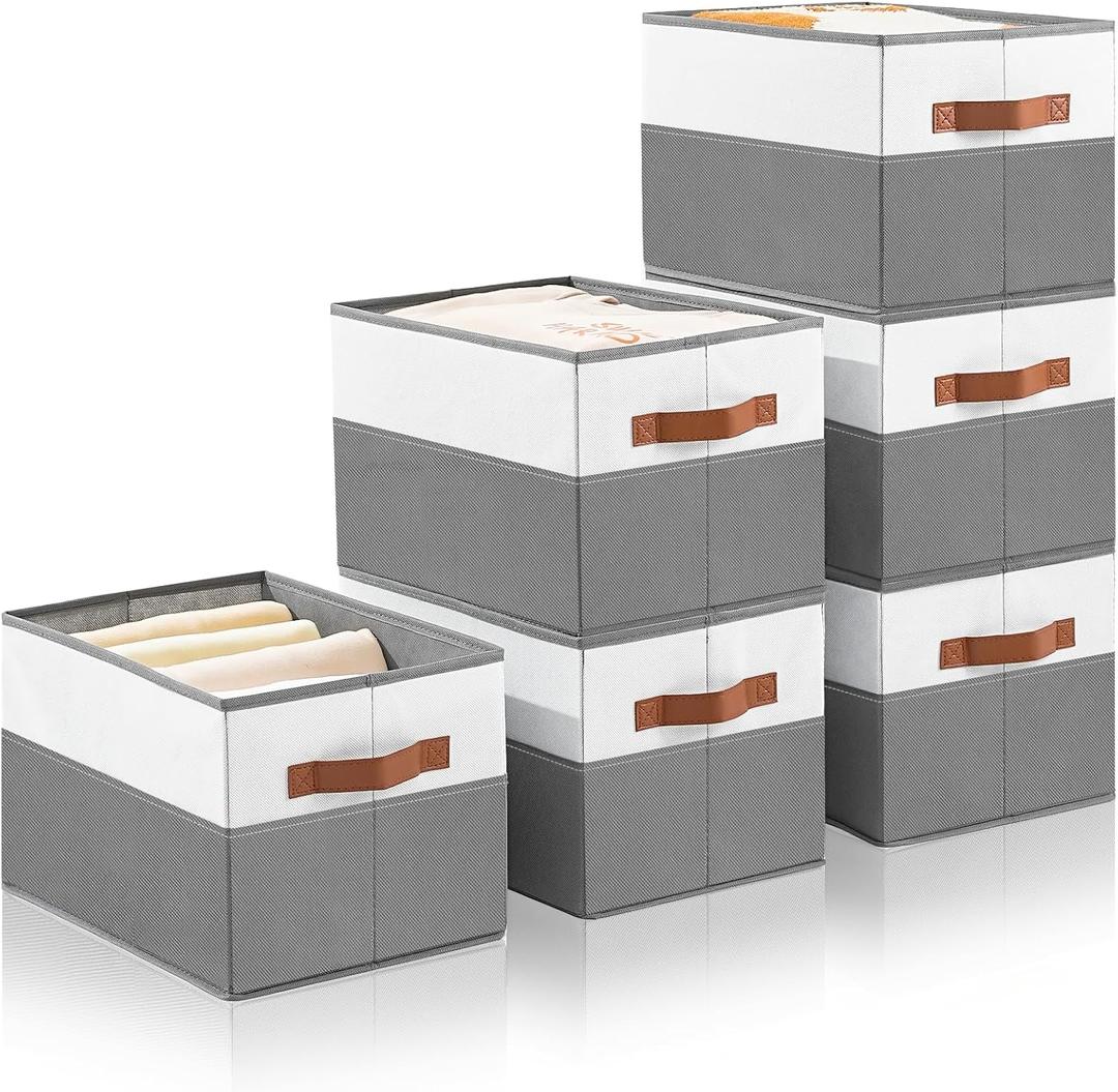 6 Pack Large Storage Bins with Handle,Collapsible Storage Basket for Shelves,Fabric Closet Organizer for Organizing Clothes Blanket,Decorative Dorm Organizers and Storage