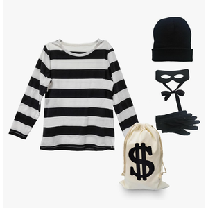 Kid's Robber Costume Set Cosplay Thief Accessories for Halloween Party Black and White Striped Knit Beanie Cap, XL