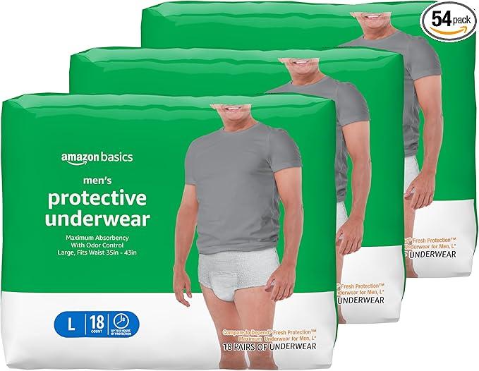 Basics Incontinence Underwear for Men, Maximum Absorbency, Large, 54 Count (3 Packs of 18)