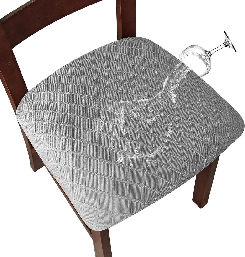 Genina Waterproof Seat Covers for Dining Room Chairs Covers Dining Chair Cover Kitchen Chair Covers (Light Gray, 2 Pcs) (Grey)