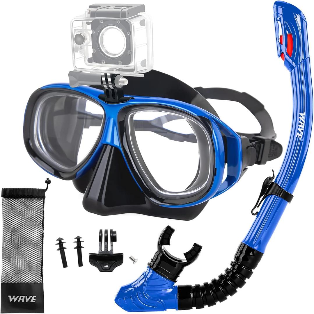 Nearsighted Snorkel Gear, Nearsighted Dry Snorkel Set for Adult Youth, Shortsighted Anti Fog Diving Mask & Dry Top Snorkel with Detachable Camera Mount for Scuba Diving, Snorkeling, Freediving (-2.5)
