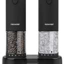 Electric Salt & Pepper Grinder Set, Rechargeable with LED Light & External Coarseness Adjustment, One-Hand Operation, Birthday Kitchen Gifts for Mom Home Cooks & Families - Black