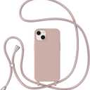 ZTOFERA for iPhone 15 Case with Strap,Crossbody Phone Case with Adjustable Neck Shoulder Lanyard,Soft Silicone Shockproof Protective Phone Case for iPhone 15 6.1 inch-Pink