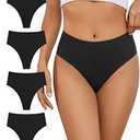 GREENBAA No Show High Rise Bikini Panties Women's Seamless Hi Cut Underwear Pack,Black-4Pack,Large