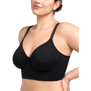 HSIA Bras for Women Minimizer Full Coverage Seamless Plus Size Longline Unlined Underwire Back Smoothing Bra, Black, 34G