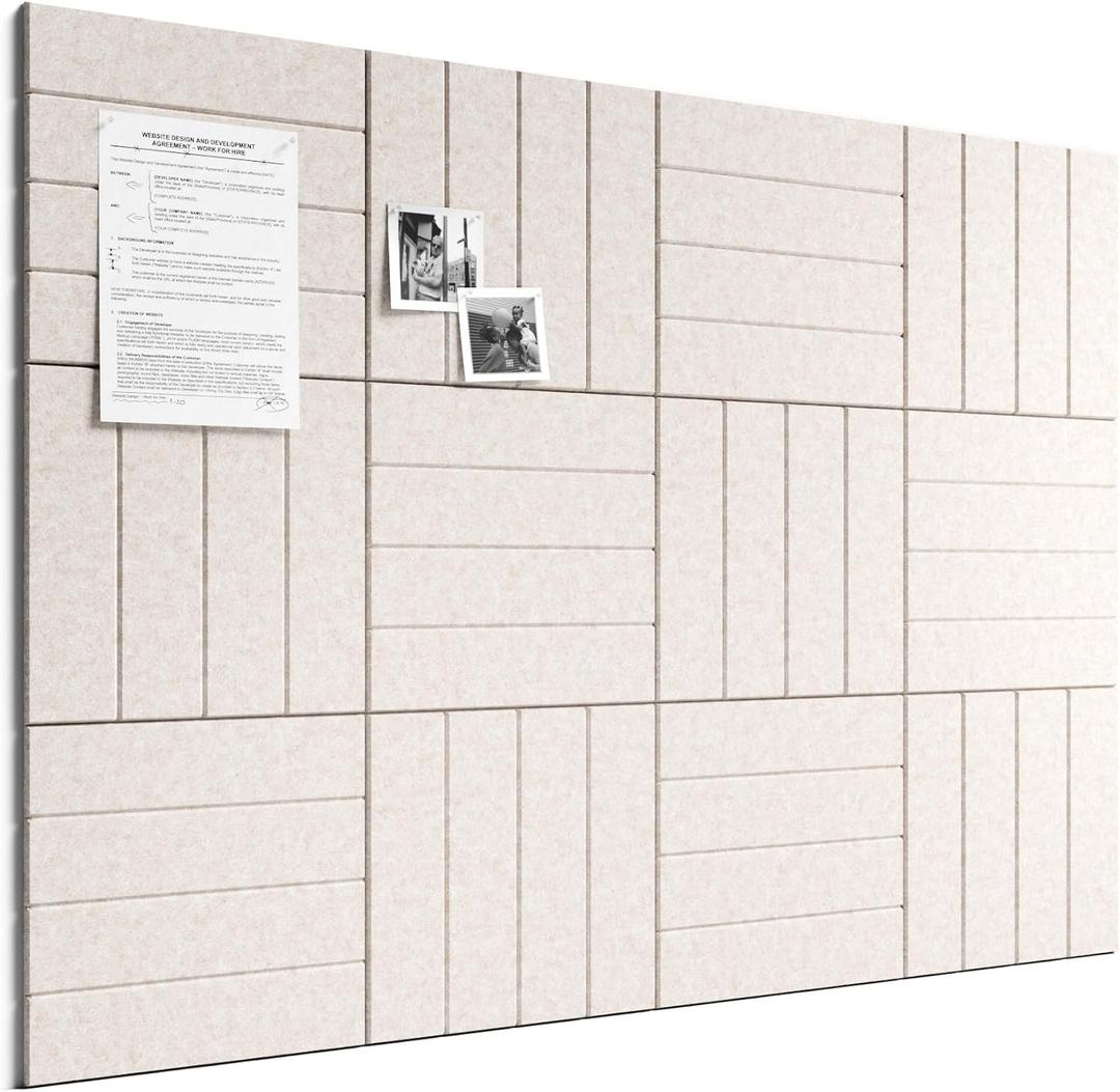 Bumusty Large Cork Board Alternative-48 x 36" Felt Bulletin Board Tiles, with 30 Pushpins, 70 Adhesive Tabs, Bold-Stripe 12-Pack, Cork Boards for Office Push Pin Board Felt Board-Oatmeal