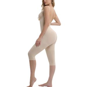 Backless Shapewear Bodysuits for Women Tummy Control Plunge Low Back Full Body Shaper Butt Lifting Capri Leggings (Medium, Nude)