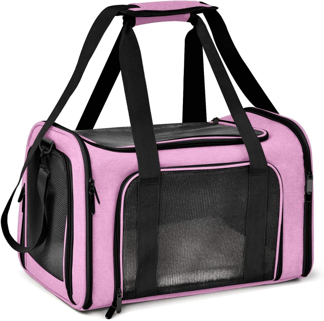 Henkelion Pet Carrier for Small Medium Cats Dogs Puppies up to 15 Lbs, TSA Airline Approved, Soft Sided, Collapsible Travel - Pink (17.0"L x 11.0"W x 11.0"H)