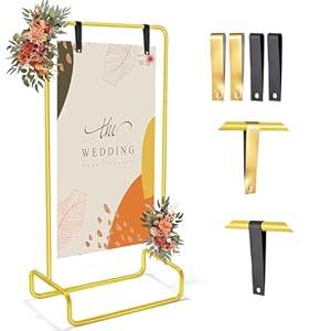 Wedding Welcome Sign Stand, 68x31x 20 Heavy Duty Easel Stand for Sign with 4 Leather Strap, Welcome to Our Wedding Sign Holder, Metal Floor Standing Easels for Valentines Day, Signs, Poster, Black