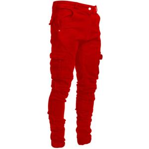 Men's Casual Stylish Straight Slim Fit Jeans Young Hiphop Skinny Denim Pants (Red) Size 34