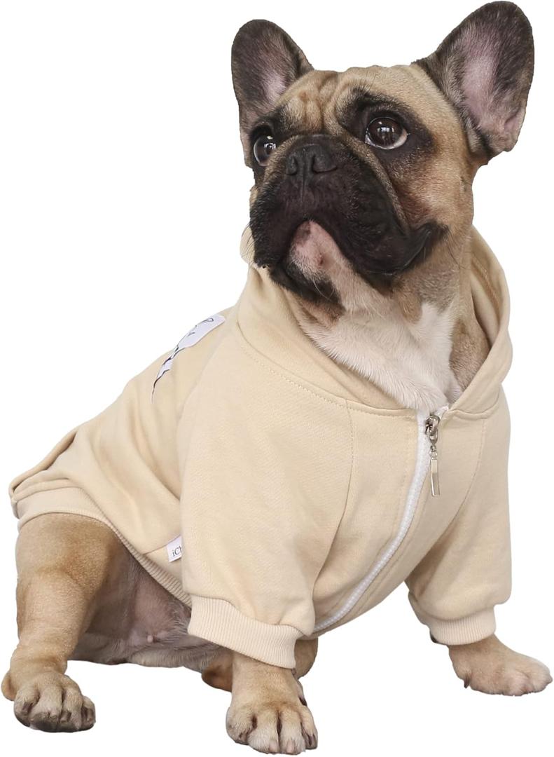 iChoue French Bulldog Frenchie Clothes Hoodies for Dogs Pug English Boston Terrier Bully Pitbull Corgi Sweatshirt Sweater Clothing - Khaki/XLarge (X-Large ( 45 - 55 lbs ))