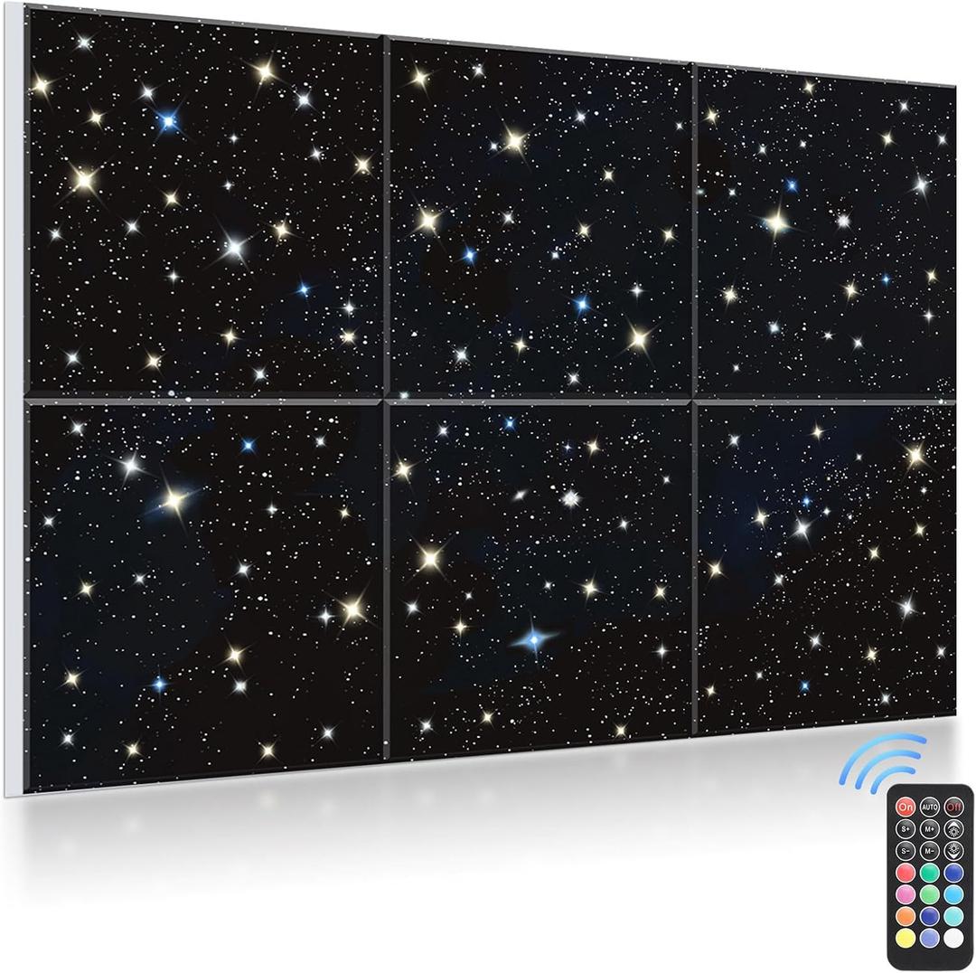 JBER Acoustic Panels, Self-Adhesive Soundproof Wall Art Painting with Fiber Optic Starlight flashes(Design Originals), Celling Decoration Noise Proof For Studio, Office, Home, Starry Sky, 7248", 6Pcs