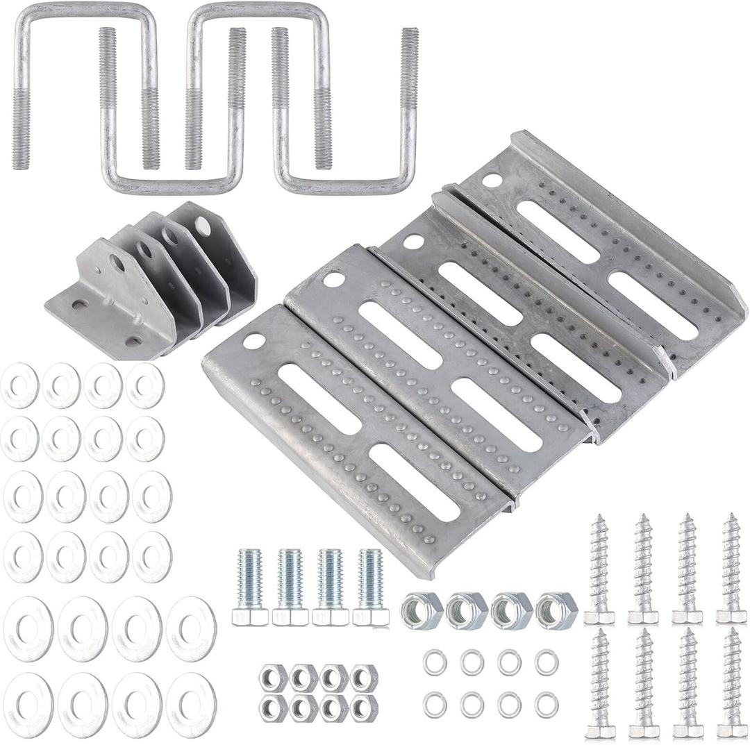 4PCS 8" Galvanized Swivel Top Bunk Bracket Kit, 8" Swivel Bunk Bracket Kit with Hardware, Suitable for 1.5"x3", 2"x3", 3"x3" Boat Trailer Crossmember, Cross Components & Square U-Bolts
