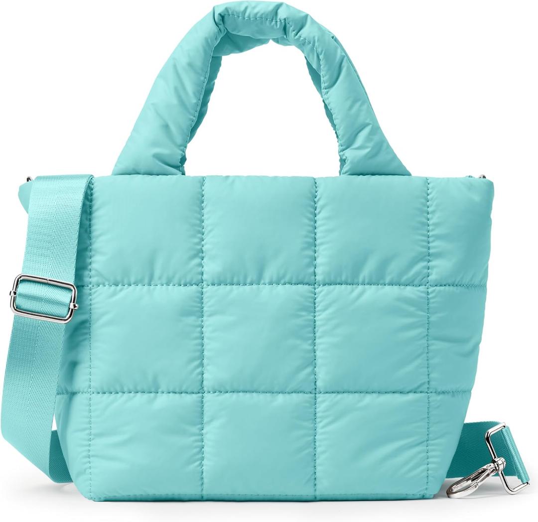 KALIDI Quilted Tote Bag Small Puffer Crossbody Bag for Women Lightweight Nylon Puffy Shoulder Handbag with Adjustable Strap (Blue)