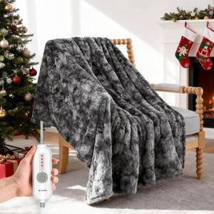 WOOMER Electric Heated Throw Blanket 50"x 60", Reversible Super Cozy Faux Fur&Sherpa, Fast Heating,4 Heating Levels & 4H Auto Off, Machine Washable, Overheat Protection, Gift