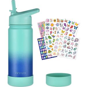 mininoo Kids Water Bottle for School, 16oz Stainless Steel Insulated Water Bottle Kids with Straw Lid for Girls, Boys (Sky/Blue)