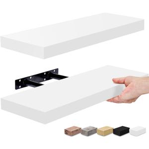 Sorbus Floating Shelves for Wall, Bathroom Shelves Wall Mounted for Kitchen, Bedroom, Bathroom Storage Over Toilet, Hanging Book Shelf for Wall Home Decor Living Room (White, 2 Pack)