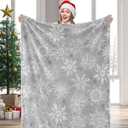 JarThenaAMCS Winter Fuzzy Blanket 60 x 50 Inch Christmas Grey White Snowflake Throw Blanket for Holiday Home Chair Sofa Couch Bed
