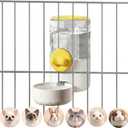 Auto Gravity Siphon Water Dispenser for Cage Hanging, 34OZ Capacity Hanging Automatic Pet Cage Waterer, Water Bowl for Cats Dogs Rabbit Ferret Chinchilla Bird Hedgehog Guinea Pig (Yellow)