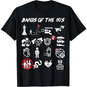 Funny Nerdy Iconic Pop Rock Bands of The 80s White T-Shirt, Size S