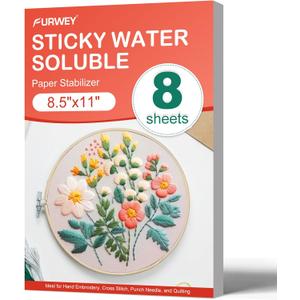 FURWEY 8PCS 8.5"x11" Wash Away Embroidery Stabilizer Self Adhesive & Printable, Water Soluble Paper for Hand and Machine Use