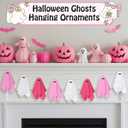 Tegeme 15 Pcs Pink Halloween Ghost Decor Pastel Hanging Ghosts Halloween Decor 4 Inch Pink Decoration Indoor Outdoor Hanging Tree Ornaments for Home Garden Holiday Party