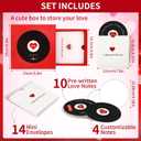 Romantic Wooden Love Note Record Player Box with 14 Vinyl-Style Message Cards & Spotify QR Codes Gift for Him Her, Anniversary Music Keepsake, Personalized Love Song Gift Box