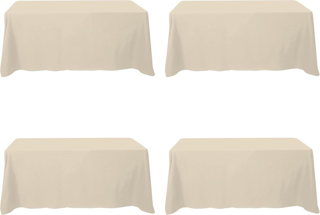 BRILLMAX 4 Pack Beige Tablecloths 90 x 132 Inch for 6ft Rectangle Tables - 150 GSM Polyester Fabric, Floor Length Drop, Water, Stain & Wrinkle Resistant Cloth Cover for Wedding Reception Banquet