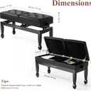Adjustable Height Duet Piano Bench with Independent Seat and Storage, Heavy-Duty Wooden Leg Piano Stool with Waterproof Padded Cushion, Musician Stool for Piano, Keyboard, Black, 14.57 x 38.2 x 18.5 inches