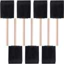 HINZIC 7 Pcs 2 Inch Foam Paint Brushes Black Sponge Brushes Wood Handle for Painting Varnishes DIY Craft Projects