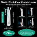 HAPY SHOP 120Pcs Plastic Pinch Pleat Curtain Hooks, 85mm Adjustable Pinch Pleat Hooks Ratchet System Curtain Pleat Hook for Window Curtain, Door Curtain and Shower Curtain