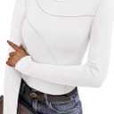 KIRUNDO Womens Tops Boat Neck Long Sleeve Ribbed Knit Slim Fit Stretch Shirts Workout Going Out Top Early Fall Fashion (White, XXL)