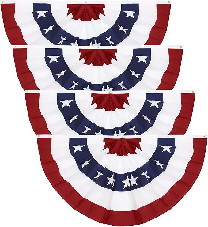 3x6 Ft American Pleated Fan Flag (Set of 4) – Patriotic Half Fan Bunting, 4th of July Memorial Day Decorations for 250th Anniversary