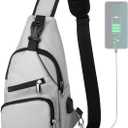 AMJ Crossbody Sling Bag Men Women, Casual Shoulder Backpack, Chest Daypack Satchel for Hiking Travel (Small, White Gray)