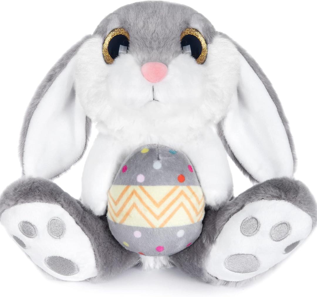 My OLi Easter Bunny Stuffed Animal 8.5" Rabbit Plush Stuffed Bunny with Easter Egg Rabbit Bedtime Friend Soft Toy Gifts for Girls Boys Kids, Gray (Easter Egg -- Gray)