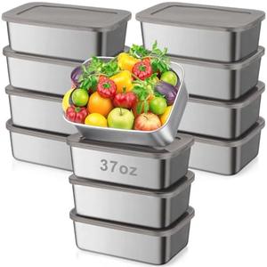 Blushtier 12 Pcs Stainless Steel Food Storage Containers with Lids, 37 oz Metal Lunch Bento Box, Lightweight Stackable Easy Open Meal Prep Container for Kitchen Picnic, Freezer & Dishwasher Safe