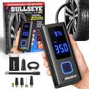 POCKET AIR PRO Tire Inflator Portable Air Compressor by Bullseye Pro for Tires, Balls, Bike with Persta Valve, Auto Shut Off, Inflates in 2 Min, Cordless Rechargeable 6000MAH,150 PSI, SoS Light