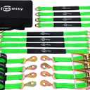 Trekassy Car Tie Down Straps for Trailers with Snap Hooks, Ratchet Straps for Car, Truck, UTV & More, 10000 lb Break Strength, Includes (8) Axle Straps (Green)