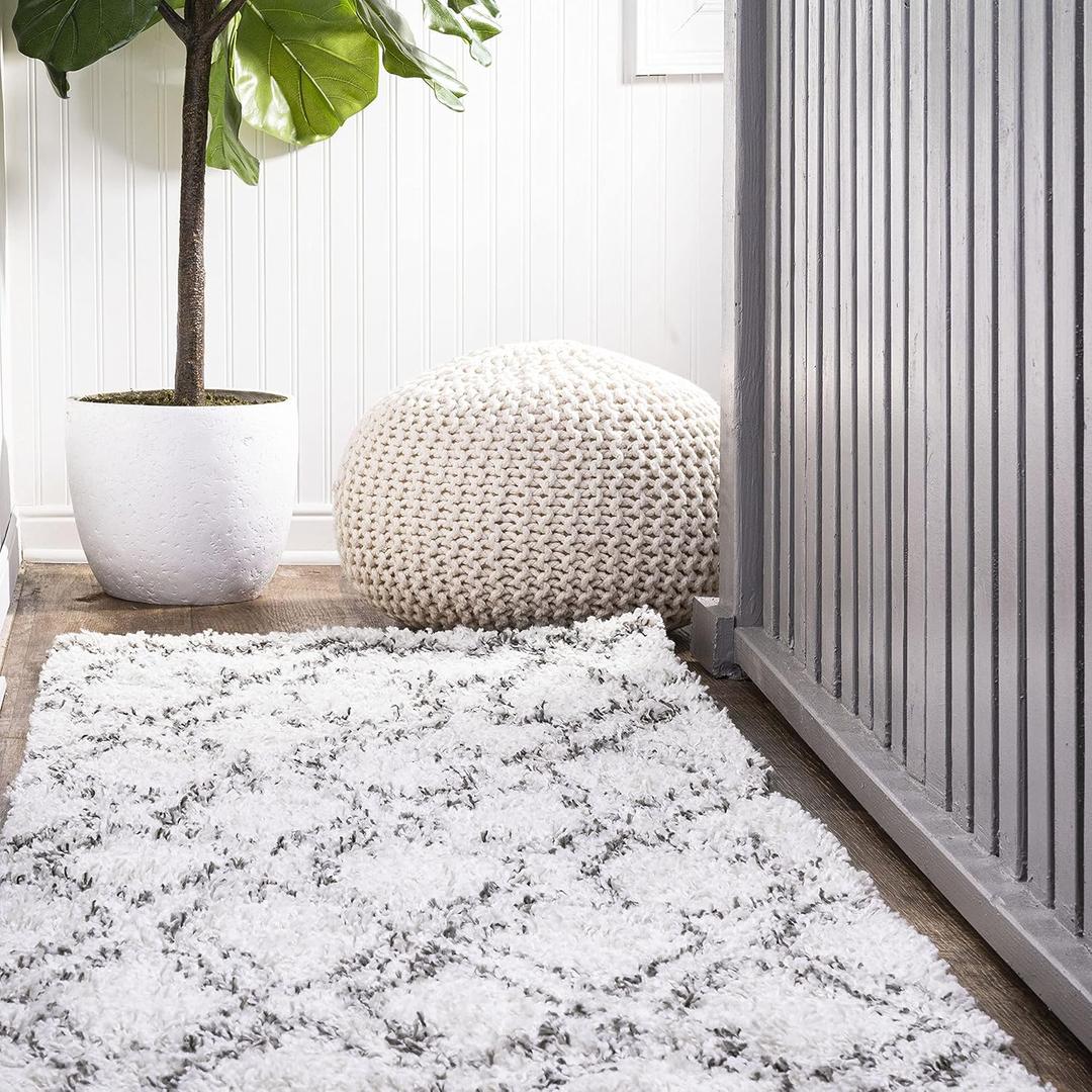 JONATHAN Y SHG103A-28 Soller Diamond Trellis Shag Indoor Area -Rug Bohemian Contemporary Modern Geometric Easy -Cleaning High Traffic Bedroom Kitchen Living Room Non Shedding, 2 X 8, Beige/Dark Gray (2'3" x 8' (Rectangular))
