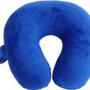 Kids Travel Neck Pillow - Cozy Soft Microfiber, Compact Design for Airplane, Car Seat, or Toddler Travel Support  Blue