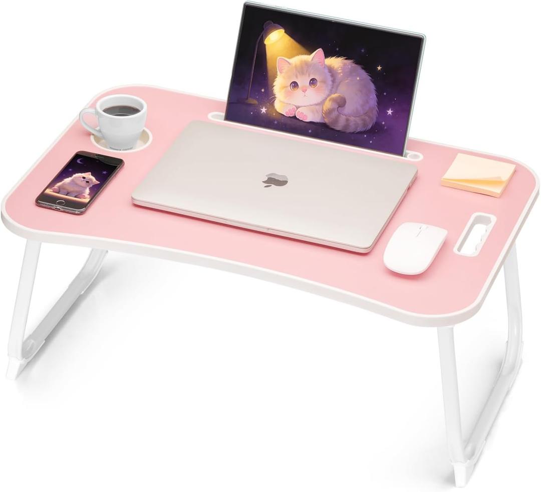 Ruxury Folding Lap Desk Bed Desk Laptop Table Tray, Breakfast Serving Tray, Portable & Lightweight Mini Table for Sofa Couch Floor - Pink