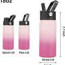 BJPKPK Insulated Water Bottles with Straw Lid, 18oz Stainless Steel Metal Water Bottle, Cold Hot Thermo with 3 Lids, Leak Proof BPA Free Travel Cup, Wide Mouth Flasks, Thermo -Cherry