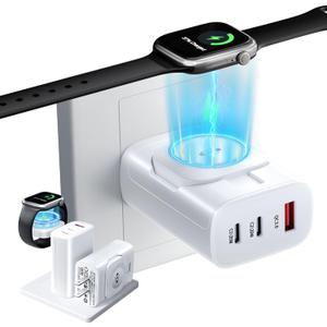 4 in 1 Charger 40W for iPhone iWatch and Airpods Fast Charging, Portable Travel Multi Chargers for Apple Devices, Dual Usb Wall Charger Block, Phone And Watch Charger Station for iPhone, White