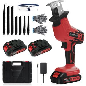 Cordless Reciprocating Saw for Home & Outdoor Use, 22.0Ah Batteries, Variable Speed, Red Compact Saw Kit with Blades for Wood/Metal/PVC Cutting  Ideal for DIYers & Gardeners in All Seasons