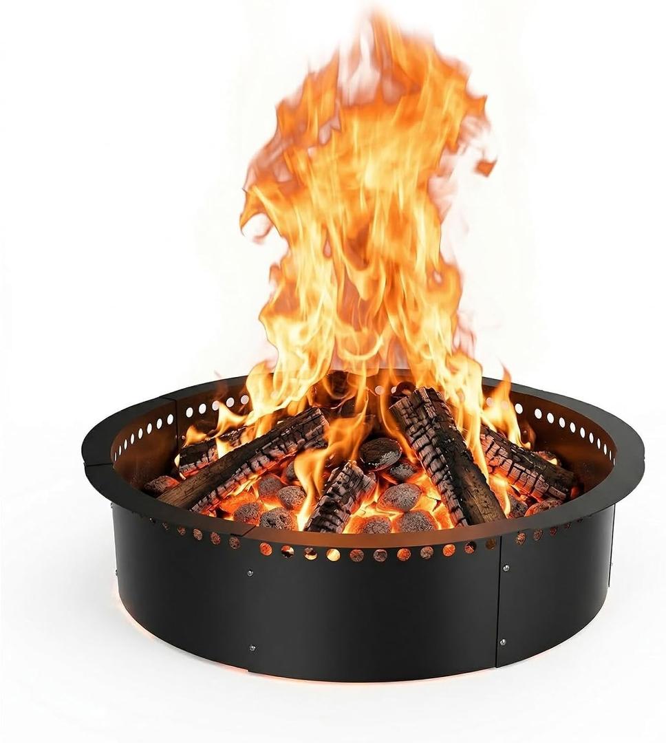 Smokeless Fire Pit Ring, 43 inch Outer/39 inch Inner Outside Fire Pit, Heavy Duty Large Solid Metal Steel Round Firepit Rim Insert for Outside Wood Burning, DIY Campfire Ring