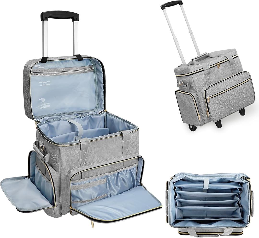 LIWSHWZ Rolling Teacher Bag With Wheels,Teacher Bag with Accordion File Organizer for up to 15.6" Laptop,Thickened Trailer Leg Detachable Trolley for Teaching& Office Supplies Storage17.39.813.4"