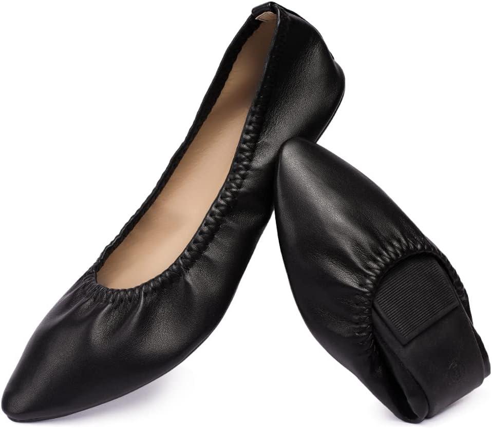 Women's Ballet Flat Slip On Flats - Classic Casual Dress Shoes, Foldable Portable Travel Ballet Walking Shoes (9, Black)