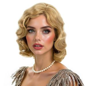 H&Bwig Blonde Flapper Wig Short Curly Wigs 1920s Vintage Wigs For Women 20's Party Costume Cosplay Halloween Finger Wave Wig